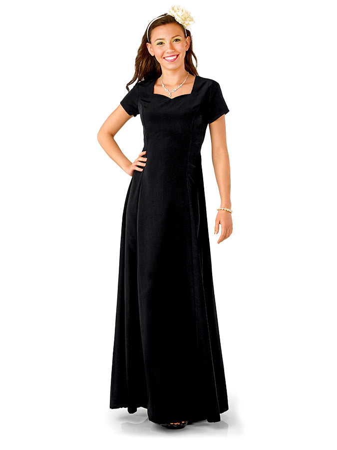 Long black performance shops dress