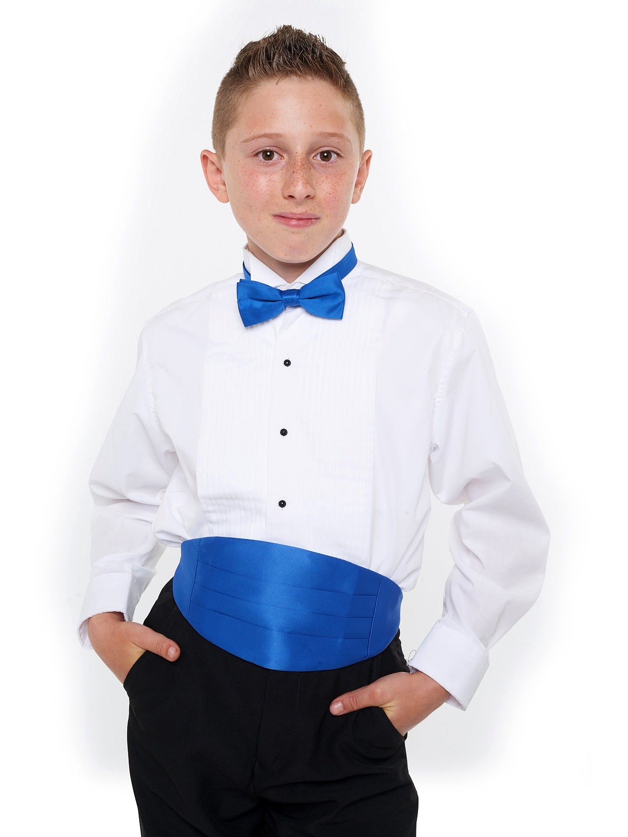 Tuxedo T-shirt with Blue Bow Tie on White